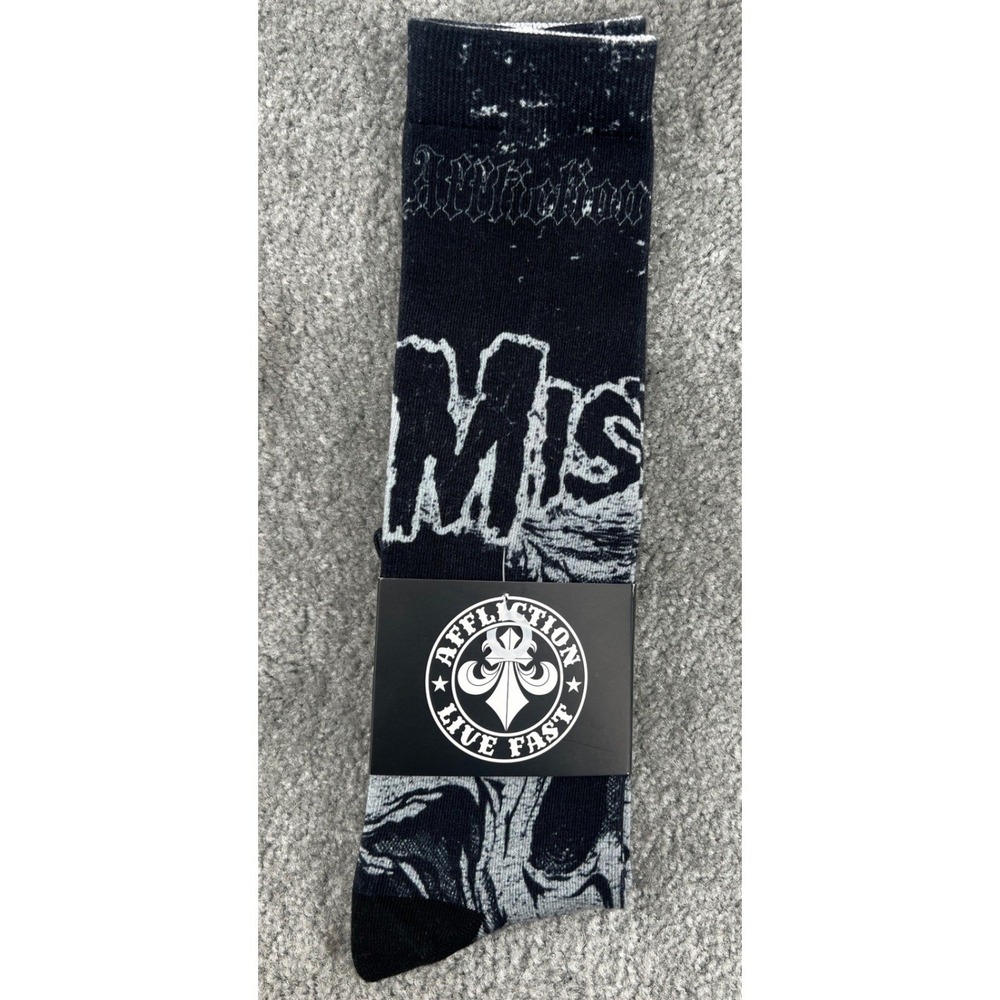 Affliction Misfits Skully Crew Socks Mens Black Punk Rock Skater Goth Grunge NWT - Picture 3 of 5